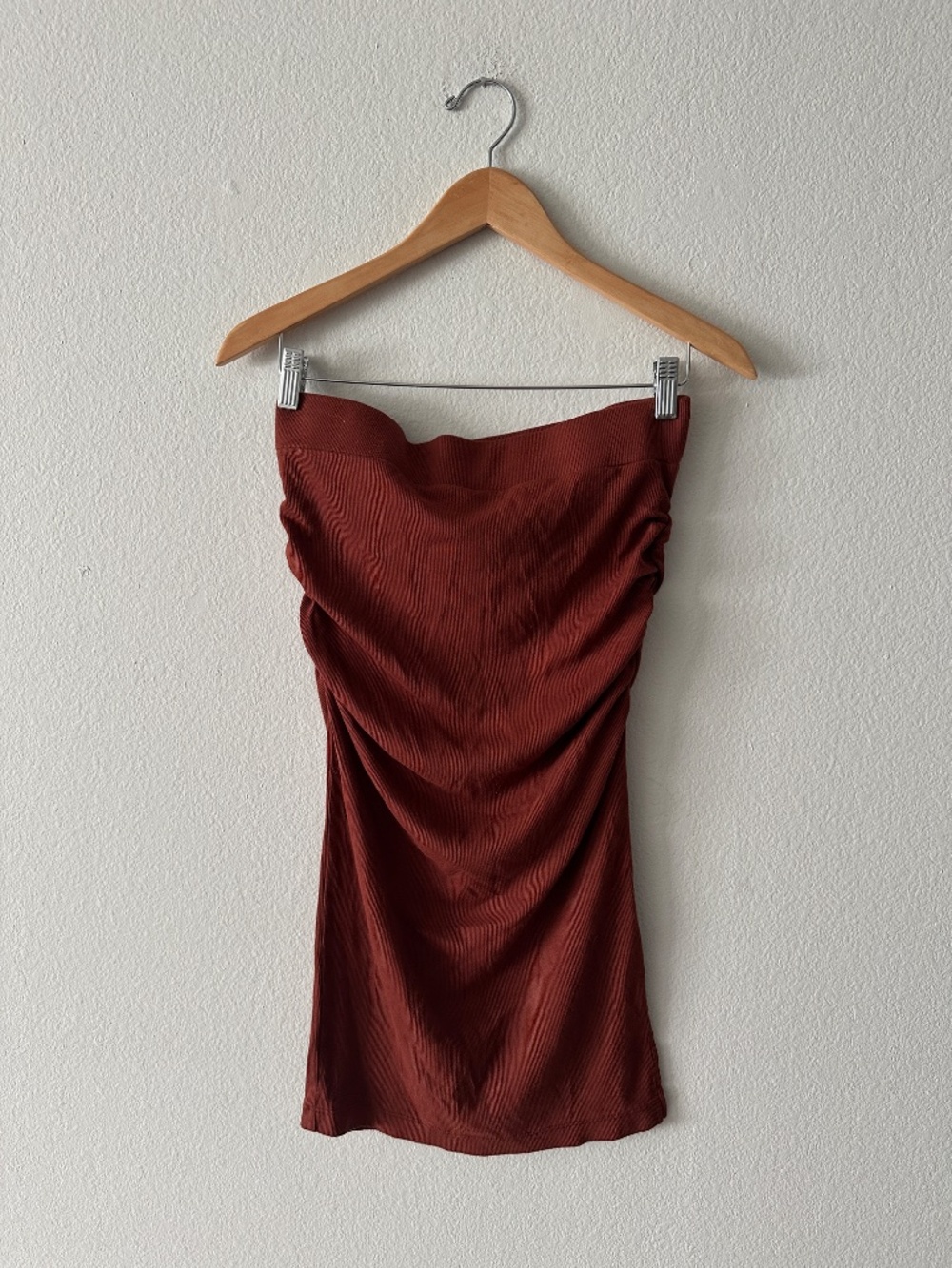 Michael Stars Rust Brown Ribbed Ruched Mini Skirt Pull On Women's Size M